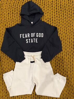 Fear of God Black Hoodie with Cream Sweatpants Set